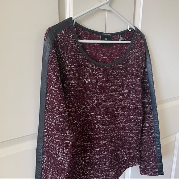 Maison Scotch Scotch & Soda Mixed Tweed Leather Trim Burgundy Sweater Size XS - Picture 2 of 8